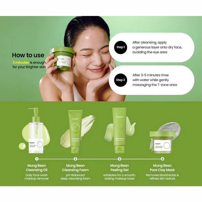 2026 Brand New Beplain Green Bean Sensitive Skin Gentle Facial Cleanser+Mud Mask+Makeup Removal Oil Care Set