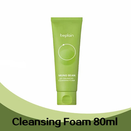 2026 Brand New Beplain Green Bean Sensitive Skin Gentle Facial Cleanser+Mud Mask+Makeup Removal Oil Care Set