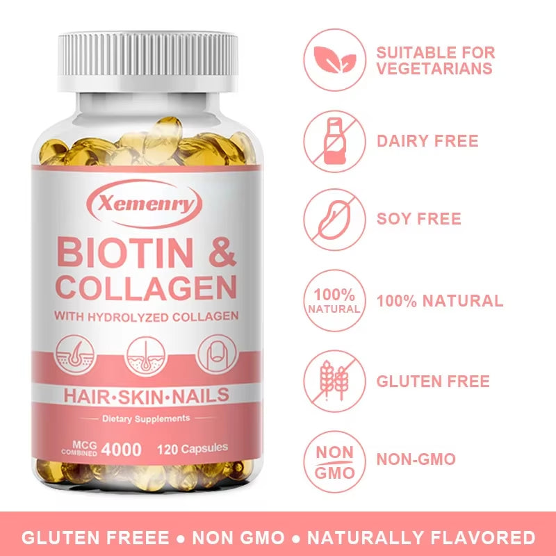 2026 Biotin and Collagen Supplement, Vegan Capsules Non-Gmo, Gluten-Free
