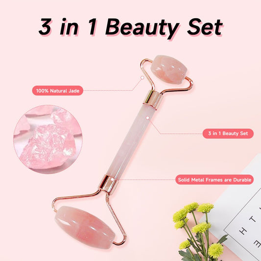 Face Massager Facial Jade Roller & Gua Sha Set Facial Beauty Tools,Neck and Eye Treatment for Skin Care Routine