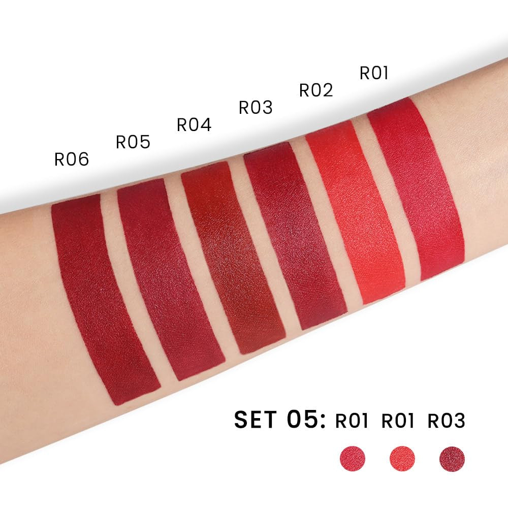 3Pcs Matte Velvet Lipstick Set Orange Ruby Red Wine Red Deep Red Long Lasting Waterproof Non-Stick Cup Non-Drying 24 Hours Women Matte Lip Stick Lip Stain Makeup Gift Sets Vegan - Dark Red