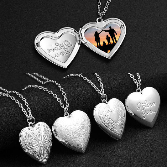 "Romantic Heart Locket Necklace - Cherish Special Moments with Your Loved Ones - Delicate Silver Chain - Captivating Valentine's Day or Family Gift"