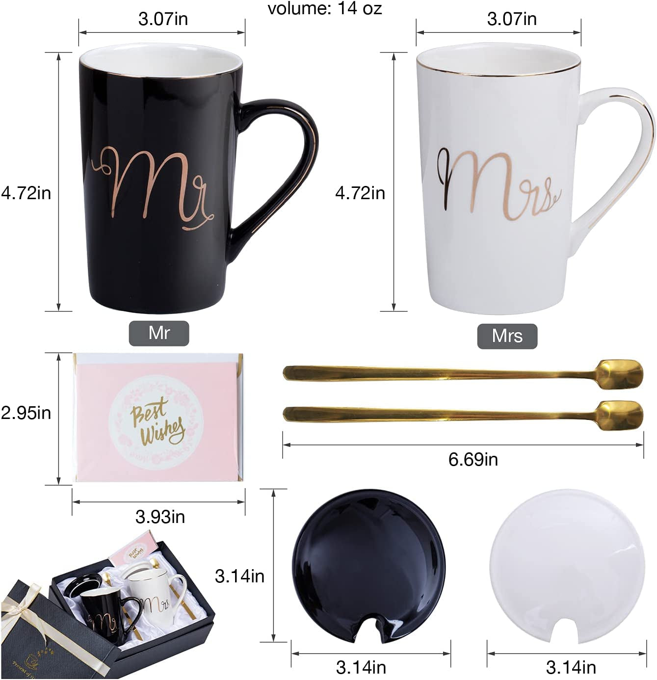 Mr and Mrs Coffee Mugs Set - Unique Wedding Gifts for Bride and Groom - His and Hers Anniversary Present Husband and Wife -Engagement Gifts for Him Her for Parents for Valentine'S Day