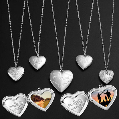 "Romantic Heart Locket Necklace - Cherish Special Moments with Your Loved Ones - Delicate Silver Chain - Captivating Valentine's Day or Family Gift"