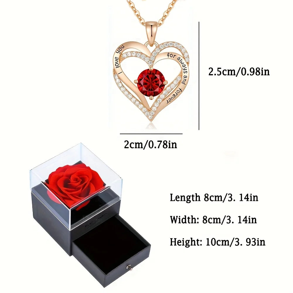 "Exquisite Red Zircon Pendant Necklace in a Stunning Rose Flower Gift Box - Perfect Gift for Your Beloved Girlfriend, Women, and Special Someone - Trendy Wedding Jewelry for 2023"