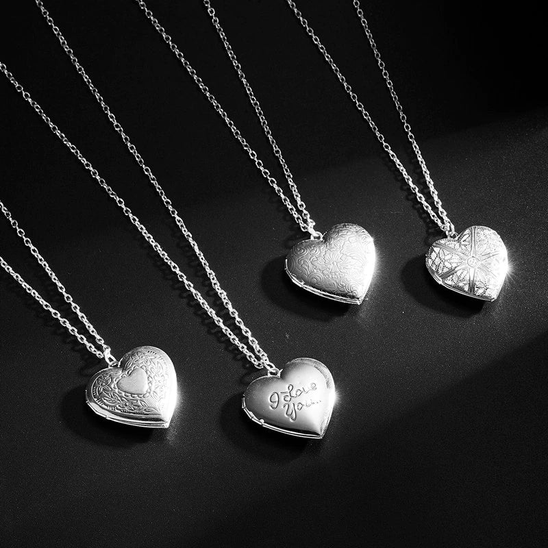 "Romantic Heart Locket Necklace - Cherish Special Moments with Your Loved Ones - Delicate Silver Chain - Captivating Valentine's Day or Family Gift"