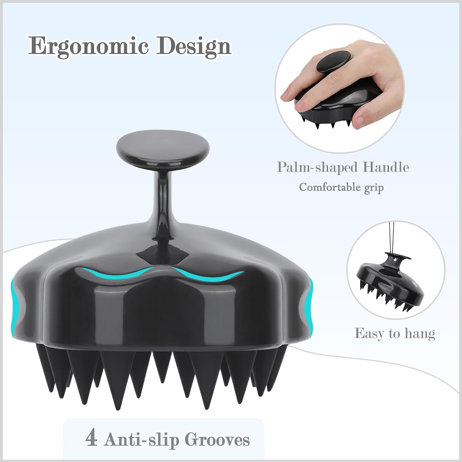Hair Scalp Massager Shampoo Brush with Soft Silicone Bristles for Scalp Care and Hair Growth, Shower Head Scalp Scrubber Exfoliator for Dandruff, Wet & Dry for Men, Women and Kids, Black