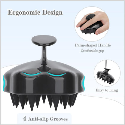 Hair Scalp Massager Shampoo Brush with Soft Silicone Bristles for Scalp Care and Hair Growth, Shower Head Scalp Scrubber Exfoliator for Dandruff, Wet & Dry for Men, Women and Kids, Black