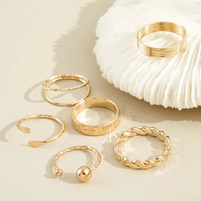 "Delysia King 6-Piece Set of Elegant and Unique Metal Winding Fashion Rings"