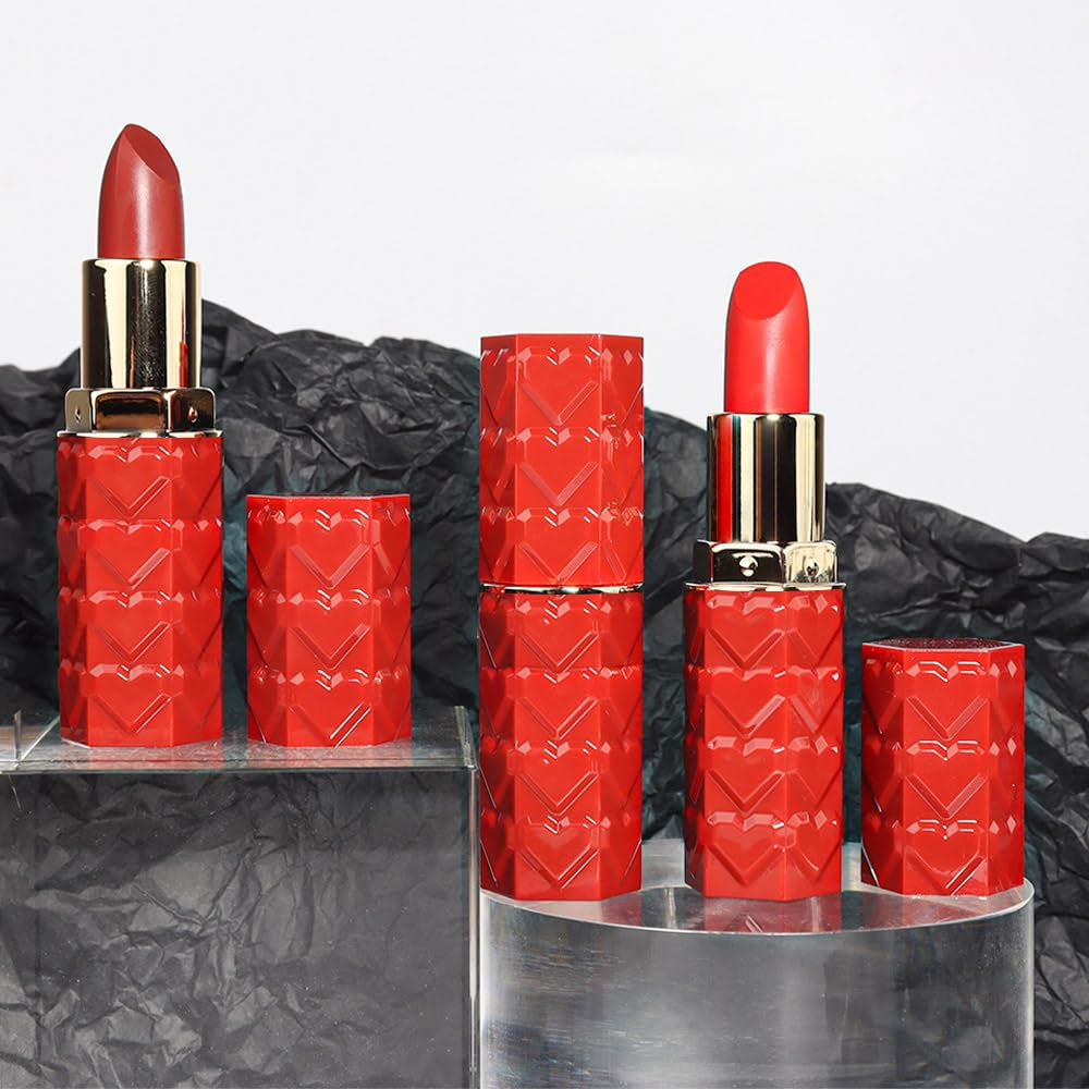 3Pcs Matte Velvet Lipstick Set Orange Ruby Red Wine Red Deep Red Long Lasting Waterproof Non-Stick Cup Non-Drying 24 Hours Women Matte Lip Stick Lip Stain Makeup Gift Sets Vegan - Dark Red