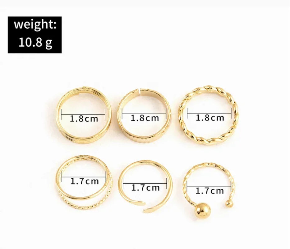 "Delysia King 6-Piece Set of Elegant and Unique Metal Winding Fashion Rings"