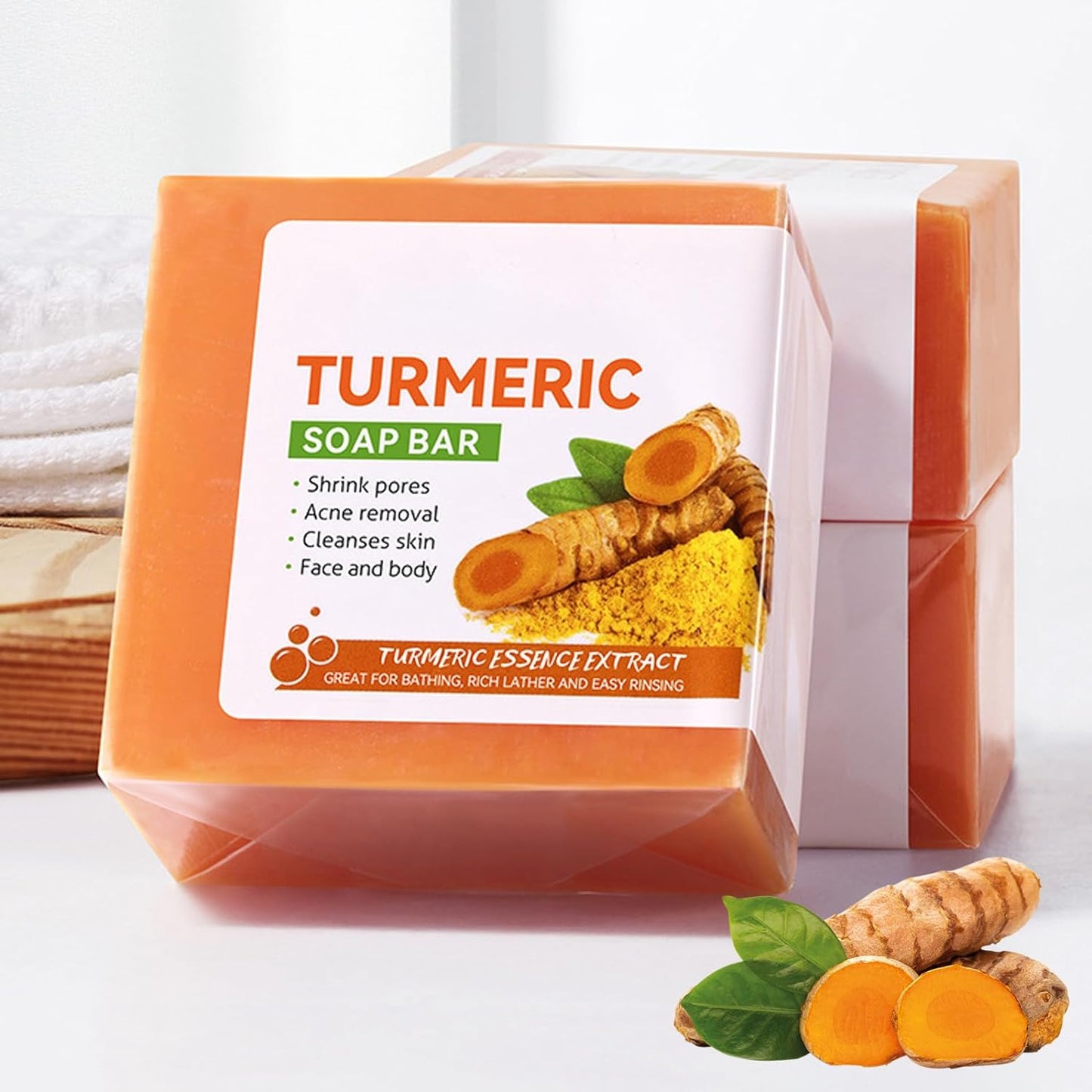 Turmeric Soap,Turmeric Handmade Soap Bar,Pure Turmeric Handmade Soap Bar for Face & Body，Dark Spot Corrector Remover,Moisturizing Erase Fine Lines,Firming，Friendly Vegan&Cruelty Free (1 PCS)